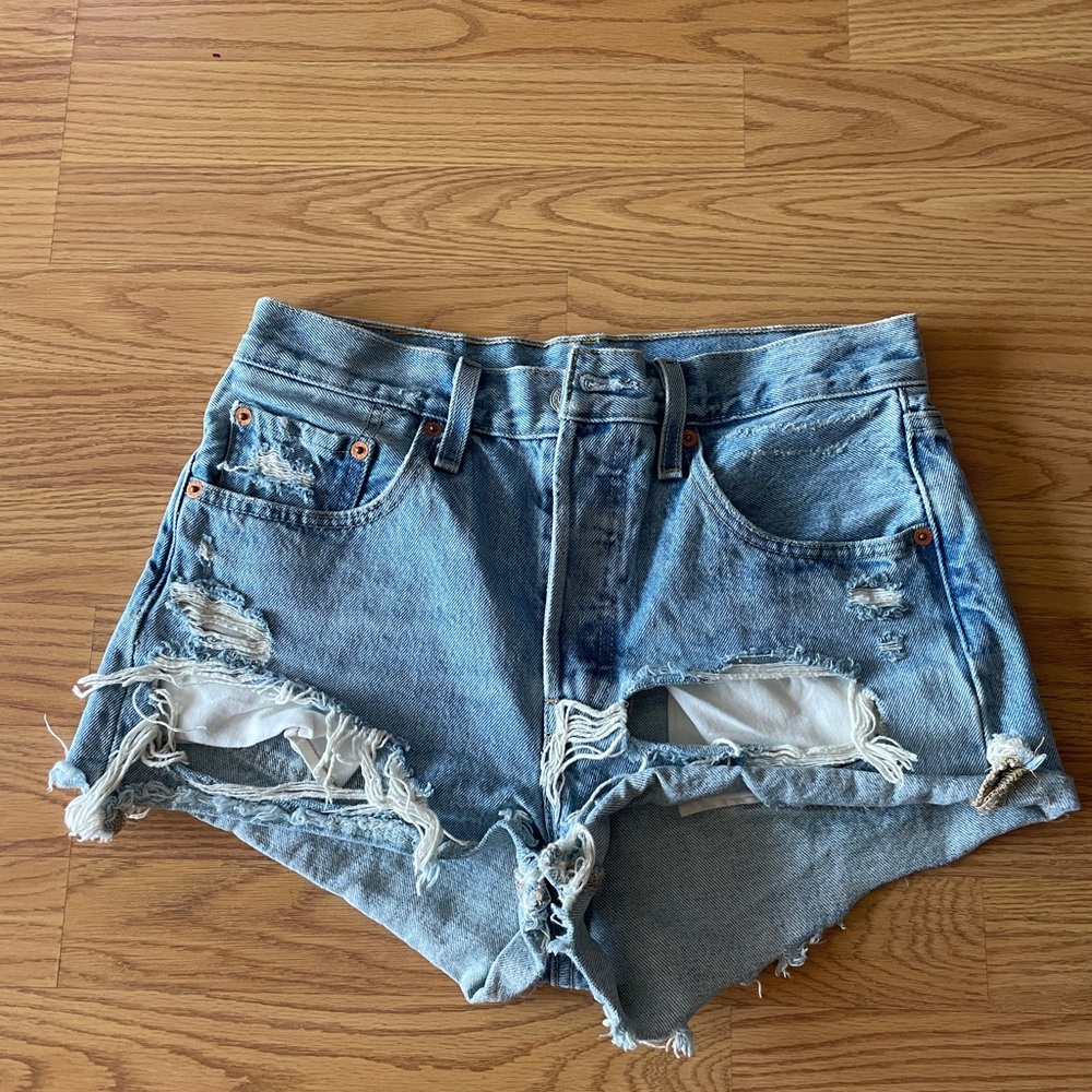 Levi's Light Blue Distressed Jean Shorts